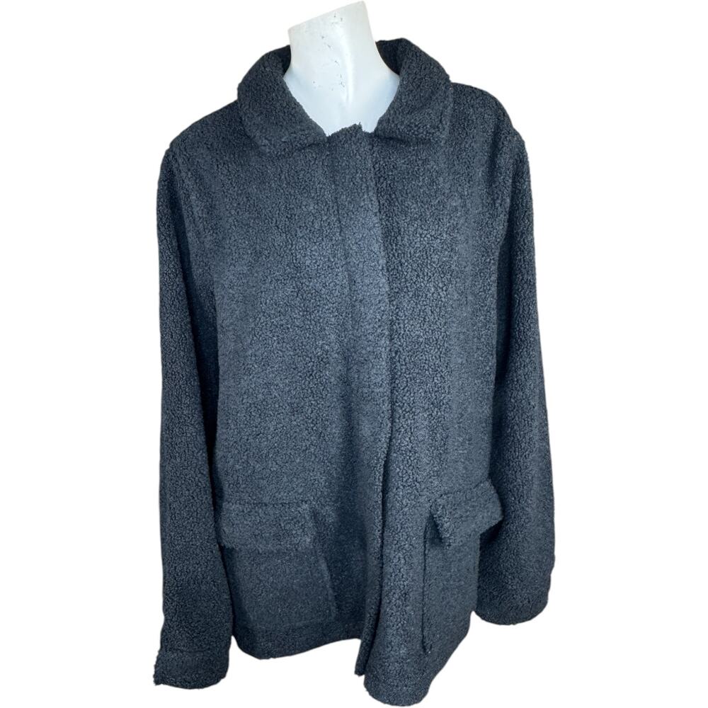 Susan Graver Weekend Polar Fleece Button‎ Front Jacket Black X-Large NWOT